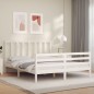 vidaXL Estructura de cama matrimonio con cabecero madera maciza blanco vidaXL Estructura de cama matrimonio con cabecero madera maciza blanco