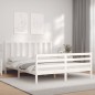 vidaXL Estructura de cama matrimonio con cabecero madera maciza blanco vidaXL Estructura de cama matrimonio con cabecero madera maciza blanco