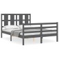 vidaXL Estructura de cama con cabecero madera maciza gris 140x190 cm vidaXL Estructura de cama con cabecero madera maciza gris 140x190 cm