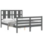 vidaXL Estructura de cama con cabecero madera maciza gris 140x190 cm vidaXL Estructura de cama con cabecero madera maciza gris 140x190 cm