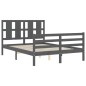 vidaXL Estructura de cama con cabecero madera maciza gris 140x190 cm vidaXL Estructura de cama con cabecero madera maciza gris 140x190 cm