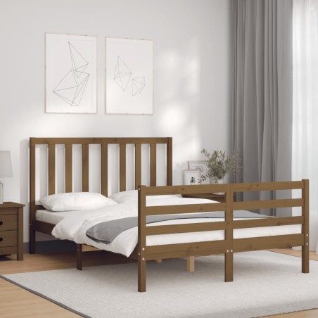 vidaXL Estructura de cama matrimonio con cabecero madera marrón miel
