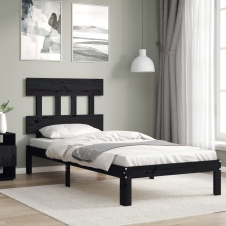 vidaXL Estructura de cama con cabecero madera maciza negro 100x200 cm