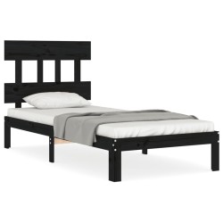 vidaXL Estructura de cama con cabecero madera maciza negro 100x200 cm