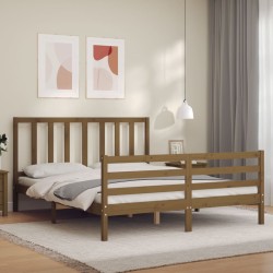 vidaXL Estructura de cama con cabecero madera marrón miel 160x200 cm