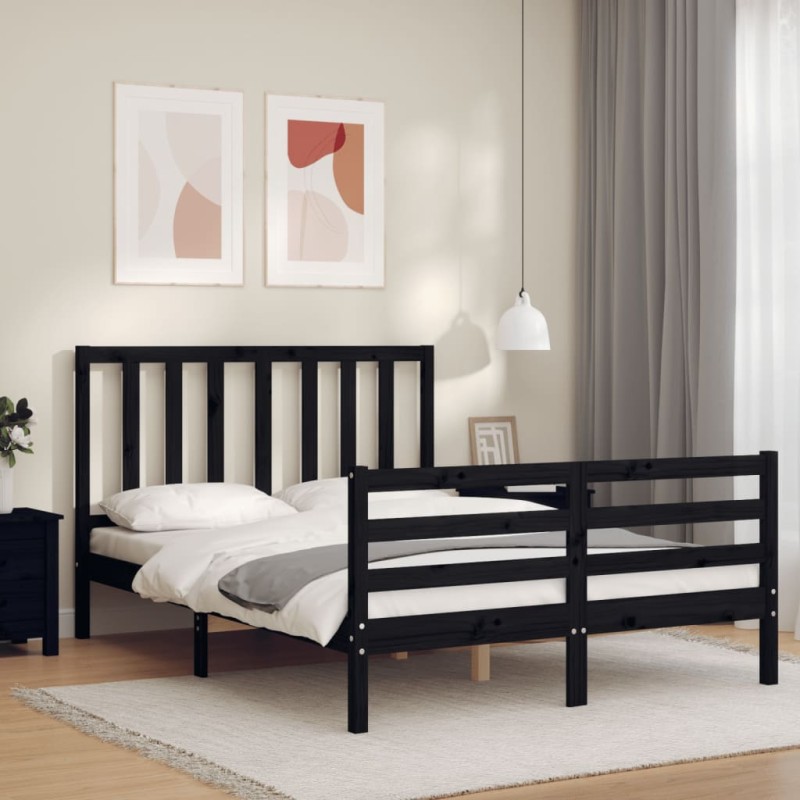 vidaXL Estructura de cama con cabecero madera maciza negro 120x200 cm vidaXL Estructura de cama con cabecero madera maciza negro 120x200 cm