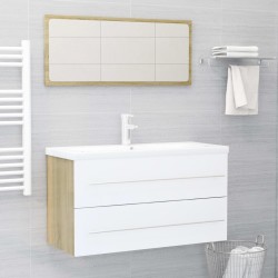 vidaXL Set de muebles de baño 2 piezas contrachapada blanco roble