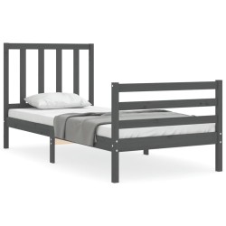 vidaXL Estructura de cama con cabecero madera maciza gris 90x200 cm