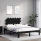 vidaXL Estructura cama de matrimonio con cabecero madera maciza negro vidaXL Estructura cama de matrimonio con cabecero madera maciza negro