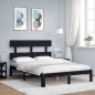 vidaXL Estructura cama de matrimonio con cabecero madera maciza negro
