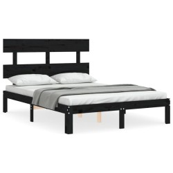 vidaXL Estructura cama de matrimonio con cabecero madera maciza negro