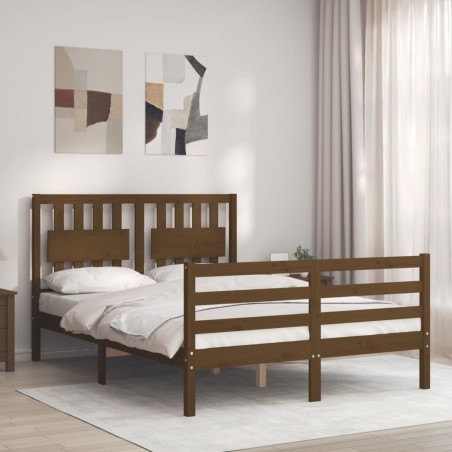 vidaXL Estructura de cama matrimonio con cabecero madera marrón miel