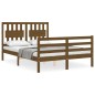 vidaXL Estructura de cama matrimonio con cabecero madera marrón miel vidaXL Estructura de cama matrimonio con cabecero madera marrón miel