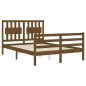 vidaXL Estructura de cama matrimonio con cabecero madera marrón miel vidaXL Estructura de cama matrimonio con cabecero madera marrón miel