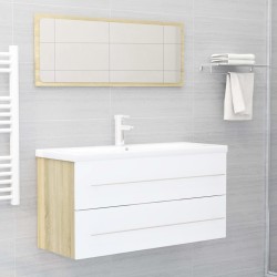 vidaXL Set de muebles de baño 2 pzas madera contrachapada blanco roble
