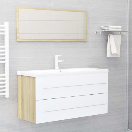 vidaXL Set de muebles de baño 2 pzas madera contrachapada blanco roble