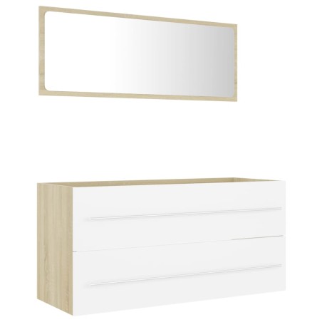 vidaXL Set de muebles de baño 2 pzas madera contrachapada blanco roble