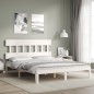 vidaXL Estructura de cama matrimonio con cabecero madera maciza blanco vidaXL Estructura de cama matrimonio con cabecero madera maciza blanco