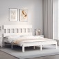 vidaXL Estructura de cama matrimonio con cabecero madera maciza blanco vidaXL Estructura de cama matrimonio con cabecero madera maciza blanco