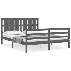 vidaXL Estructura de cama con cabecero madera maciza gris 160x200 cm