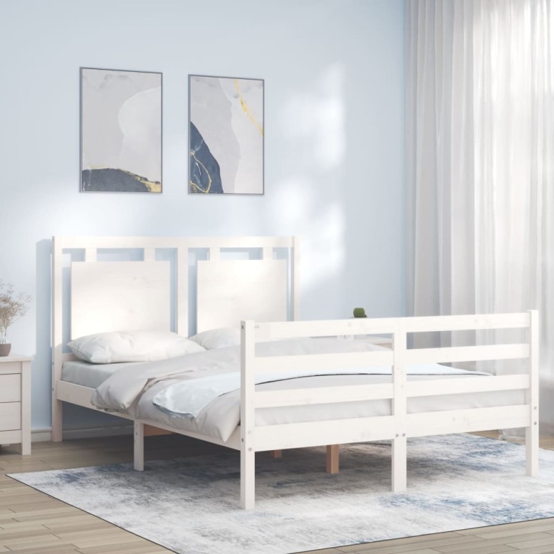vidaXL Estructura de cama con cabecero madera maciza blanco 140x190 cm vidaXL Estructura de cama con cabecero madera maciza blanco 140x190 cm