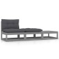 vidaXL Set de muebles de jardín 3 pzas con cojines madera pino gris vidaXL Set de muebles de jardín 3 pzas con cojines madera pino gris