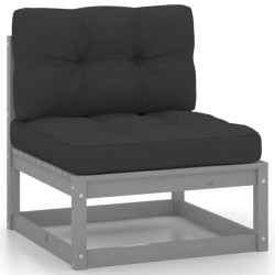 vidaXL Set de muebles de jardín 3 pzas con cojines madera pino gris