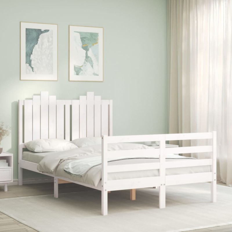 vidaXL Estructura de cama con cabecero madera maciza blanco 120x200 cm vidaXL Estructura de cama con cabecero madera maciza blanco 120x200 cm