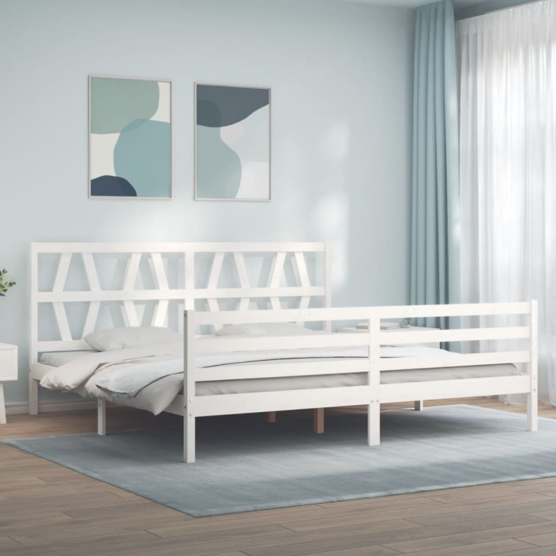 vidaXL Estructura de cama con cabecero madera maciza blanco 200x200 cm vidaXL Estructura de cama con cabecero madera maciza blanco 200x200 cm
