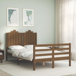 vidaXL Estructura de cama matrimonio con cabecero madera marrón miel