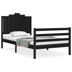 vidaXL Estructura de cama con cabecero madera maciza negro 100x200 cm