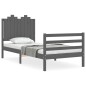 vidaXL Estructura de cama con cabecero madera maciza gris 90x200 cm