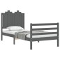 vidaXL Estructura de cama con cabecero madera maciza gris 90x200 cm