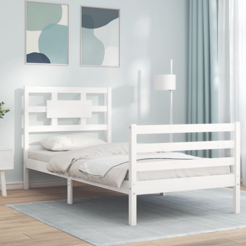 vidaXL Estructura de cama con cabecero madera maciza blanco vidaXL Estructura de cama con cabecero madera maciza blanco