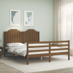 vidaXL Estructura de cama matrimonio con cabecero madera marrón miel