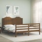 vidaXL Estructura de cama matrimonio con cabecero madera marrón miel vidaXL Estructura de cama matrimonio con cabecero madera marrón miel