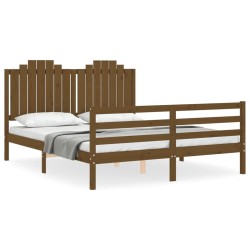 vidaXL Estructura de cama matrimonio con cabecero madera marrón miel