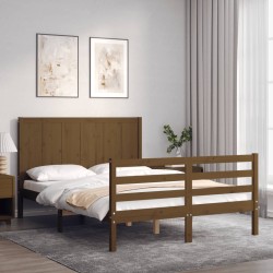 vidaXL Estructura de cama matrimonio con cabecero madera marrón miel