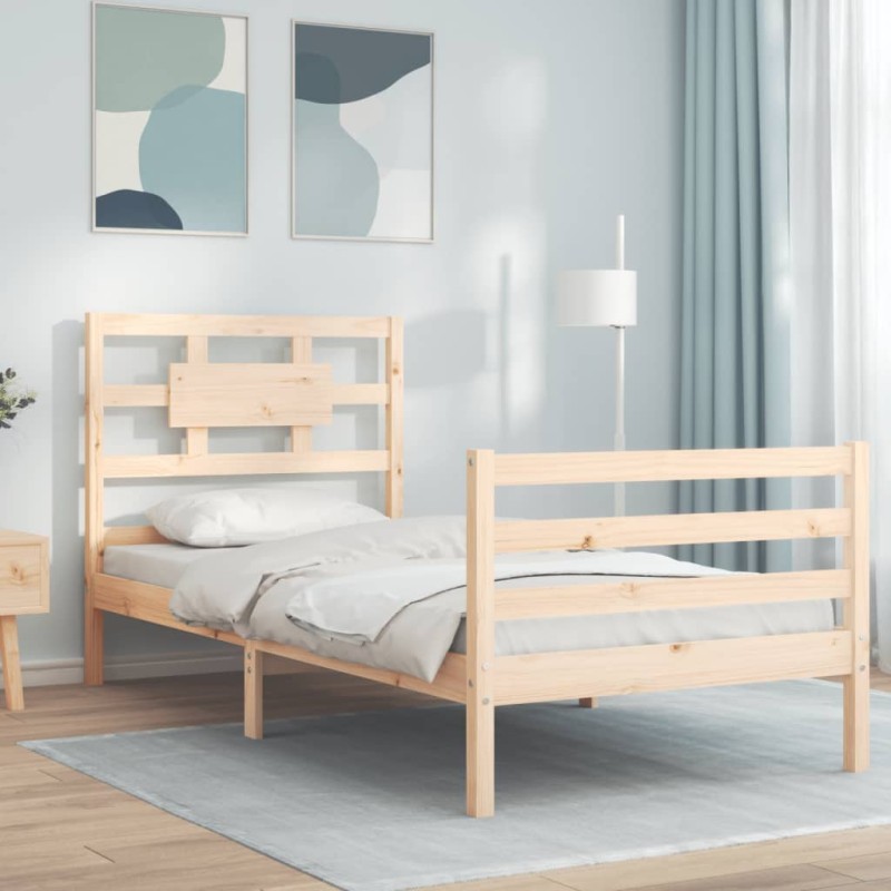 vidaXL Estructura de cama con cabecero madera maciza 90x200 cm vidaXL Estructura de cama con cabecero madera maciza 90x200 cm