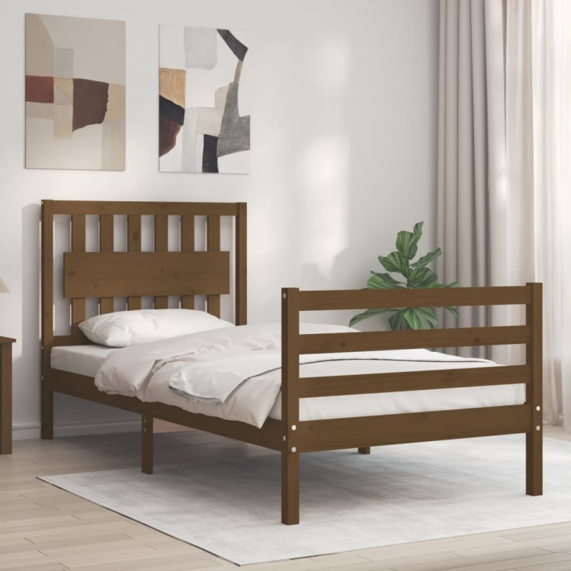 vidaXL Estructura cama con cabecero madera maciza marrón miel 90x200cm