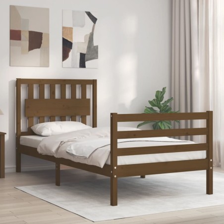 vidaXL Estructura cama con cabecero madera maciza marrón miel 90x200cm