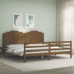 vidaXL Estructura cama y cabecero madera maciza marrón miel 200x200 cm