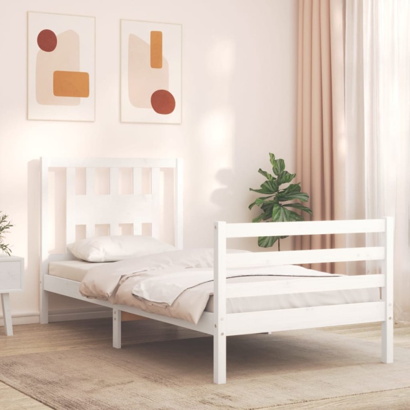 vidaXL Estructura de cama con cabecero madera maciza blanco vidaXL Estructura de cama con cabecero madera maciza blanco