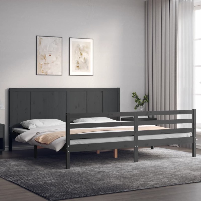 vidaXL Estructura de cama con cabecero madera maciza gris 200x200 cm vidaXL Estructura de cama con cabecero madera maciza gris 200x200 cm