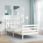 vidaXL Estructura de cama con cabecero madera maciza blanco 90x200 cm vidaXL Estructura de cama con cabecero madera maciza blanco 90x200 cm