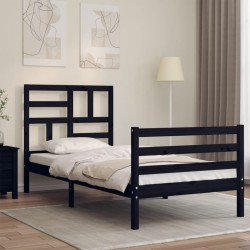 vidaXL Estructura de cama con cabecero madera maciza negro 90x200 cm