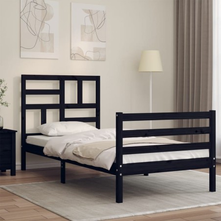 vidaXL Estructura de cama con cabecero madera maciza negro 90x200 cm
