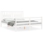 vidaXL Estructura de cama matrimonio con cabecero madera maciza blanco vidaXL Estructura de cama matrimonio con cabecero madera maciza blanco