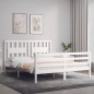 vidaXL Estructura de cama matrimonio con cabecero madera maciza blanco vidaXL Estructura de cama matrimonio con cabecero madera maciza blanco