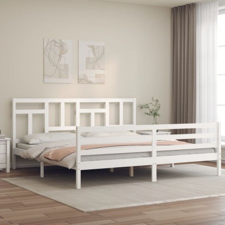 vidaXL Estructura cama de matrimonio con cabecero madera maciza blanco